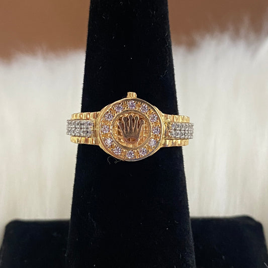18K Three Colour Gold Crown Ring With Zircons / 4.7gr / Size 5.5