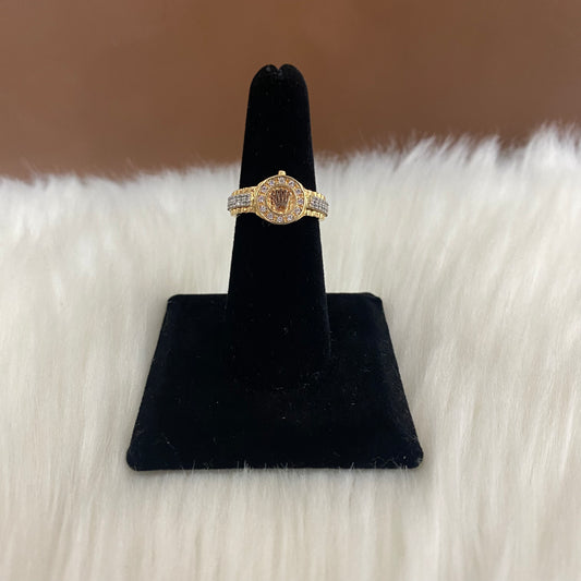 18K Three Colour Gold Crown Ring With Zircons / 4.7gr / Size 5.5