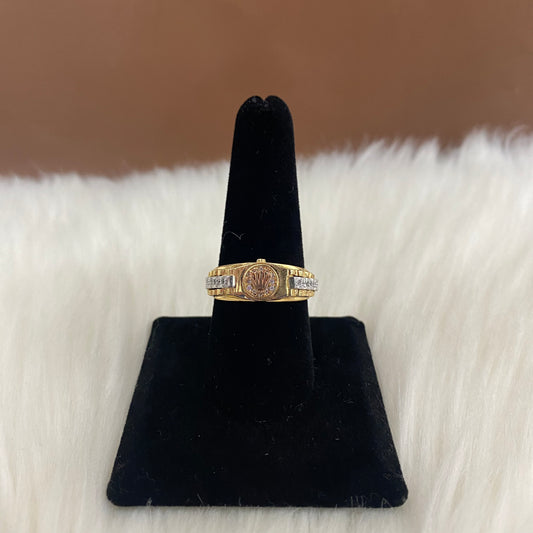 18K Three Colour Gold Crown Ring With Zircons / 5.3gr / Size 8.5