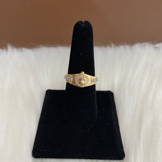 18K Three Colour Gold Crown Ring With Zircons / 4.8gr / Size 7.5