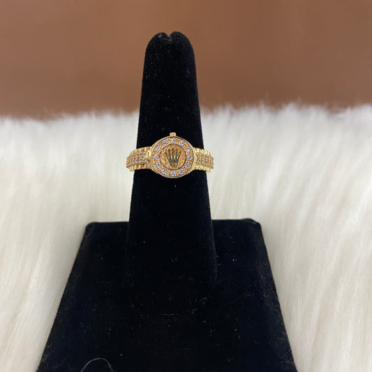 18K Yellow Gold Crown Ring With Zircons / 4.4gr / Size 6.5