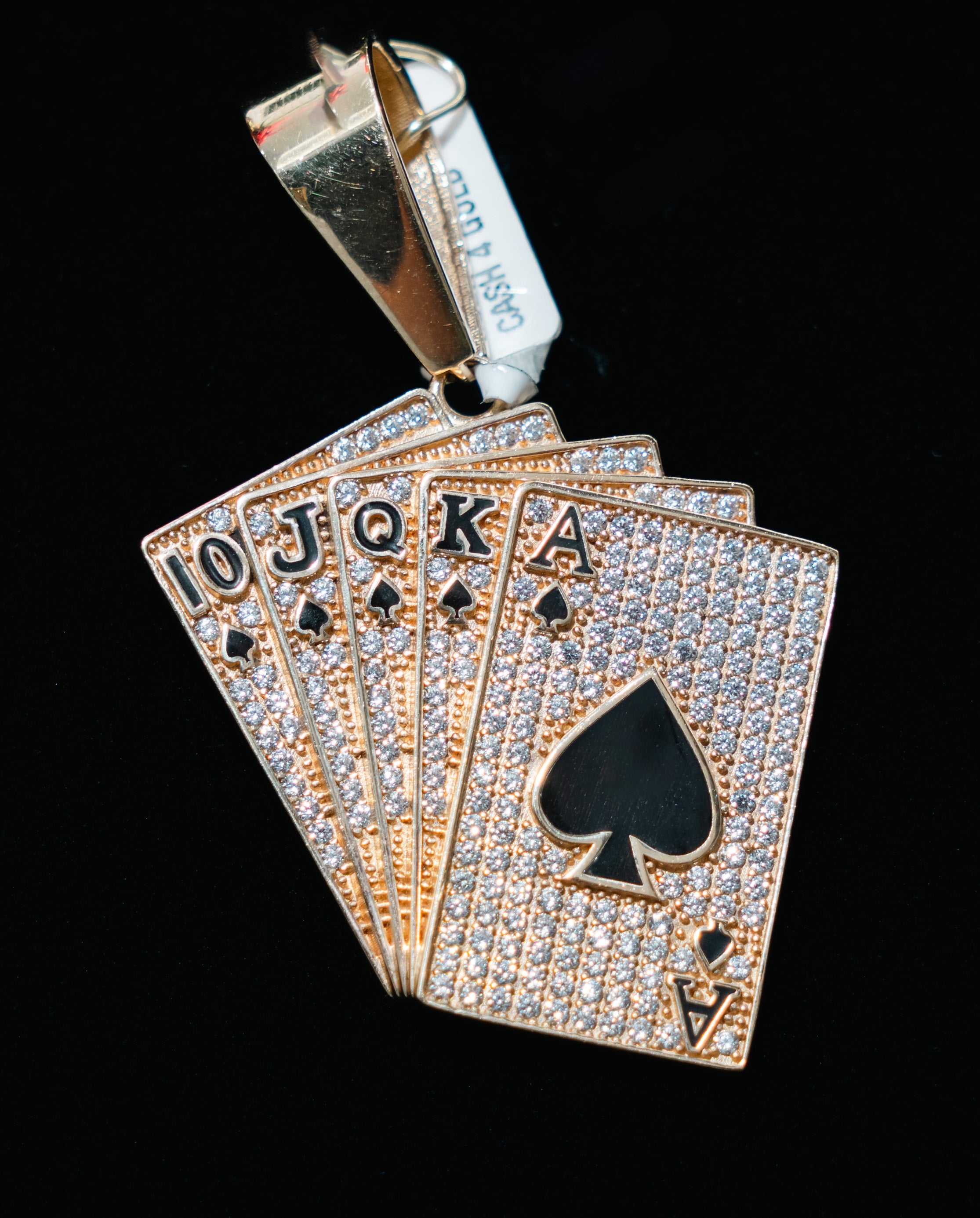Black Diamond Poker Cards Pendant 14K Yellow Gold / 10.6gr