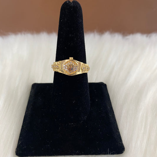18K Yellow Gold Crown Ring With Zircons / 5gr / Size 7.5