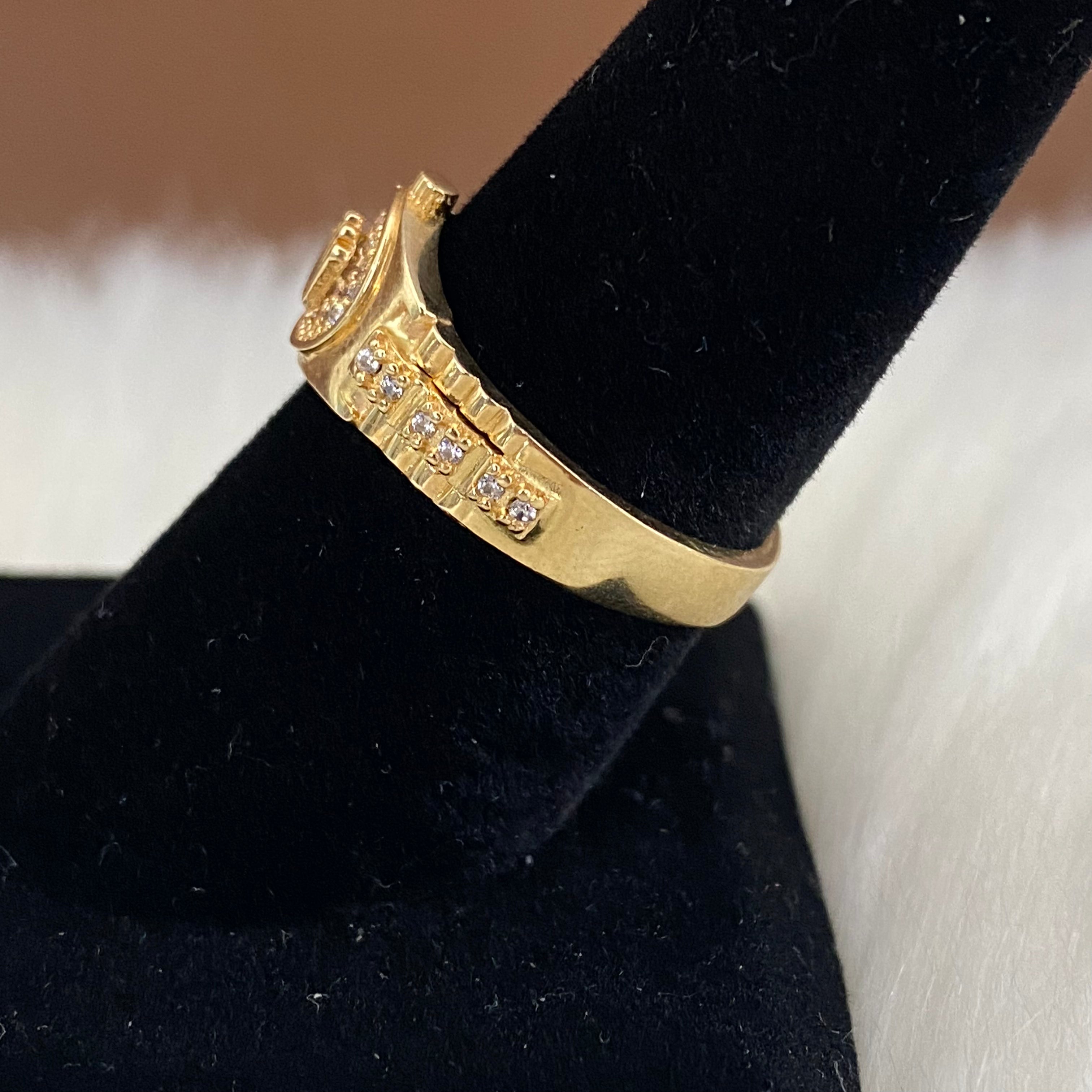 18K Yellow Gold Crown Ring With Zircons / 5gr / Size 7.5