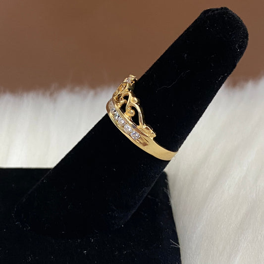 18K Yellow Gold Tiara Ring With Zircons / 3gr / Size 6