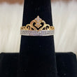 18K Yellow - White Gold Heart Tiara Ring With Zircons / 2.5gr / Size 6