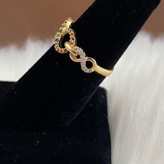 18K Yellow Gold Infinity Ring With Color Zircons / 2.7gr / Size 6