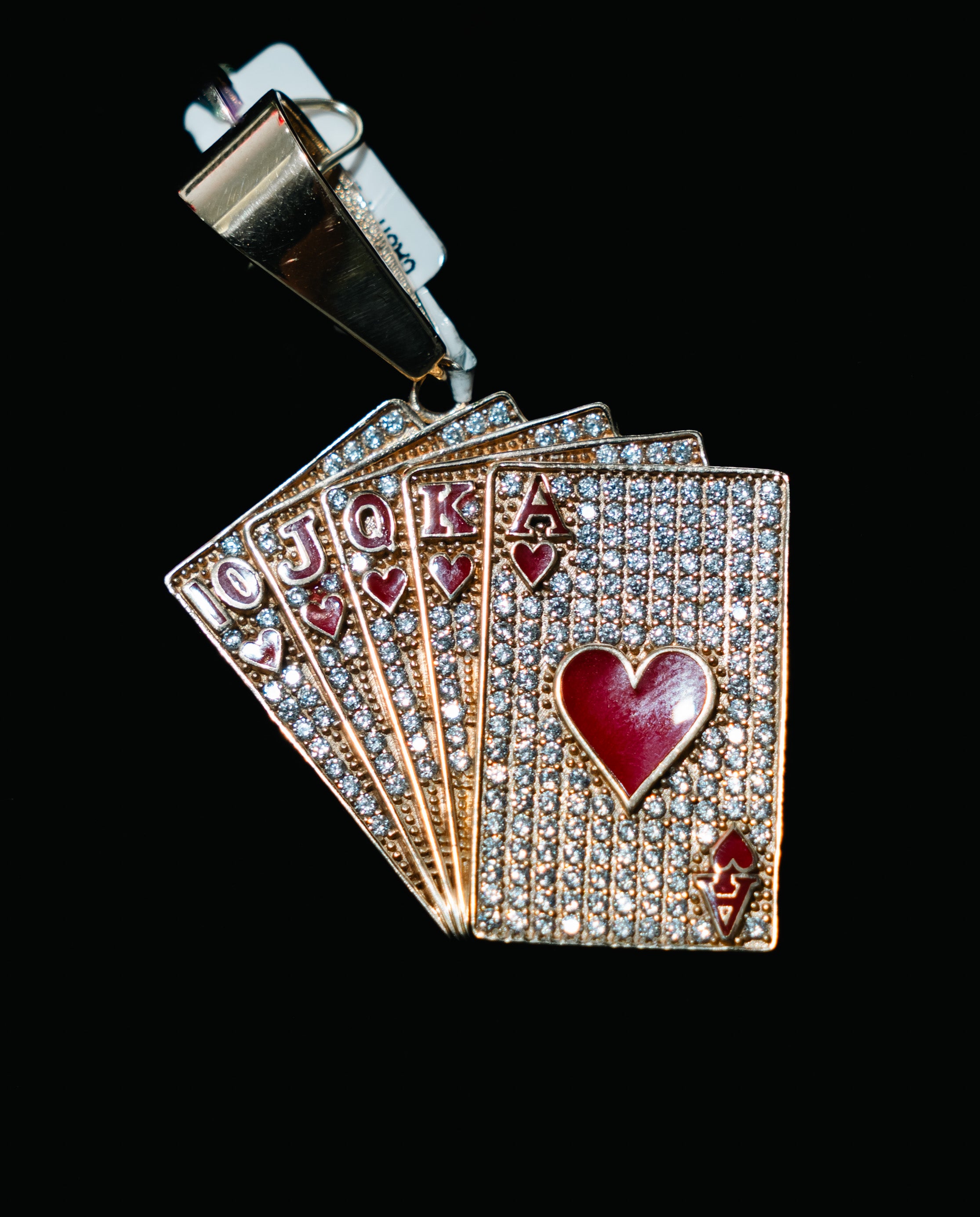 Red Diamond Poker Cards Pendant 14K Yellow Gold / 10.6gr