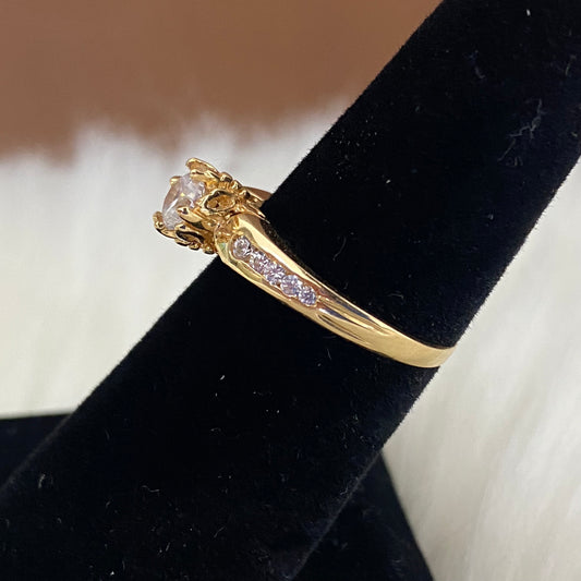 18K Yellow Gold Luxury Ring With Zircons / 2.1gr / Size 6.5