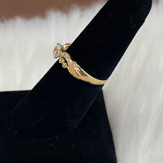 18K Yellow Gold Climbing Plant Ring With Zircons / 1.8gr / Size 6
