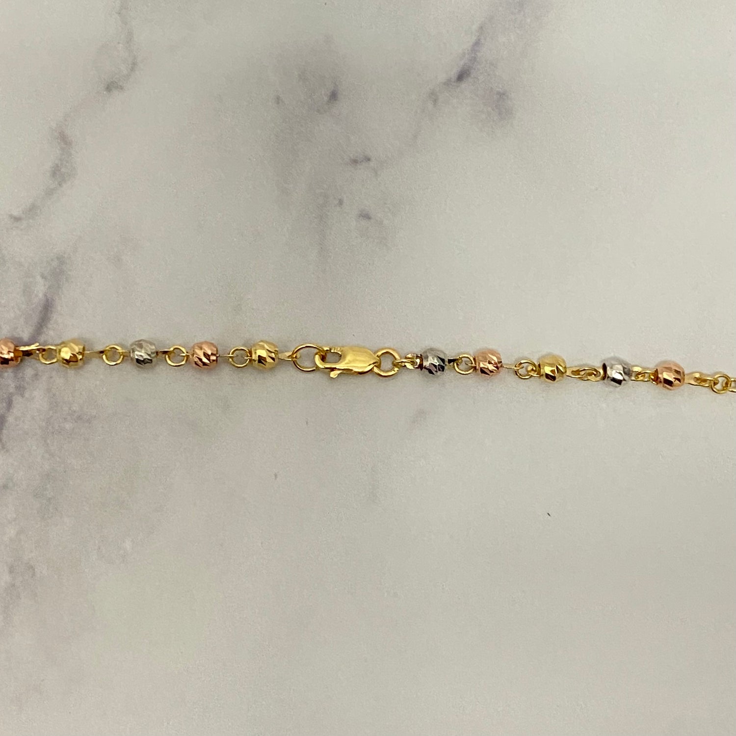 18K Three Colour Gold Rosary Military Balls Diamond Cut Chain With Zircons / 8gr / 3.1mm / 19in