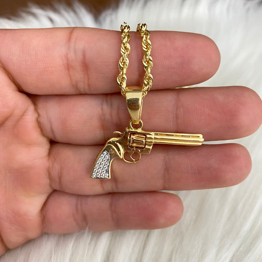 18K Yellow - Rose Gold Weapon Pendant With Zircons / 6.5gr