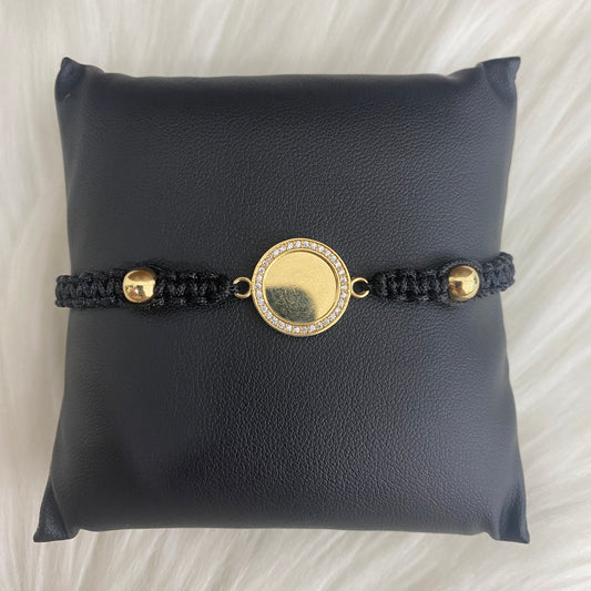 18K Yellow Gold Tejido Memorial Adjustable Bracelet With Zircons / 2.68gr