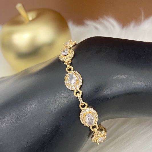 18K Yellow Gold Luxury Beautiful Stones Bracelet / 11.7gr / 6.5in