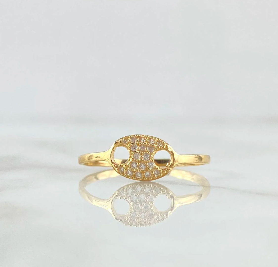 18K Yellow Gold Gc Ring With Zircons / 1.1gr / Size 7 3/4