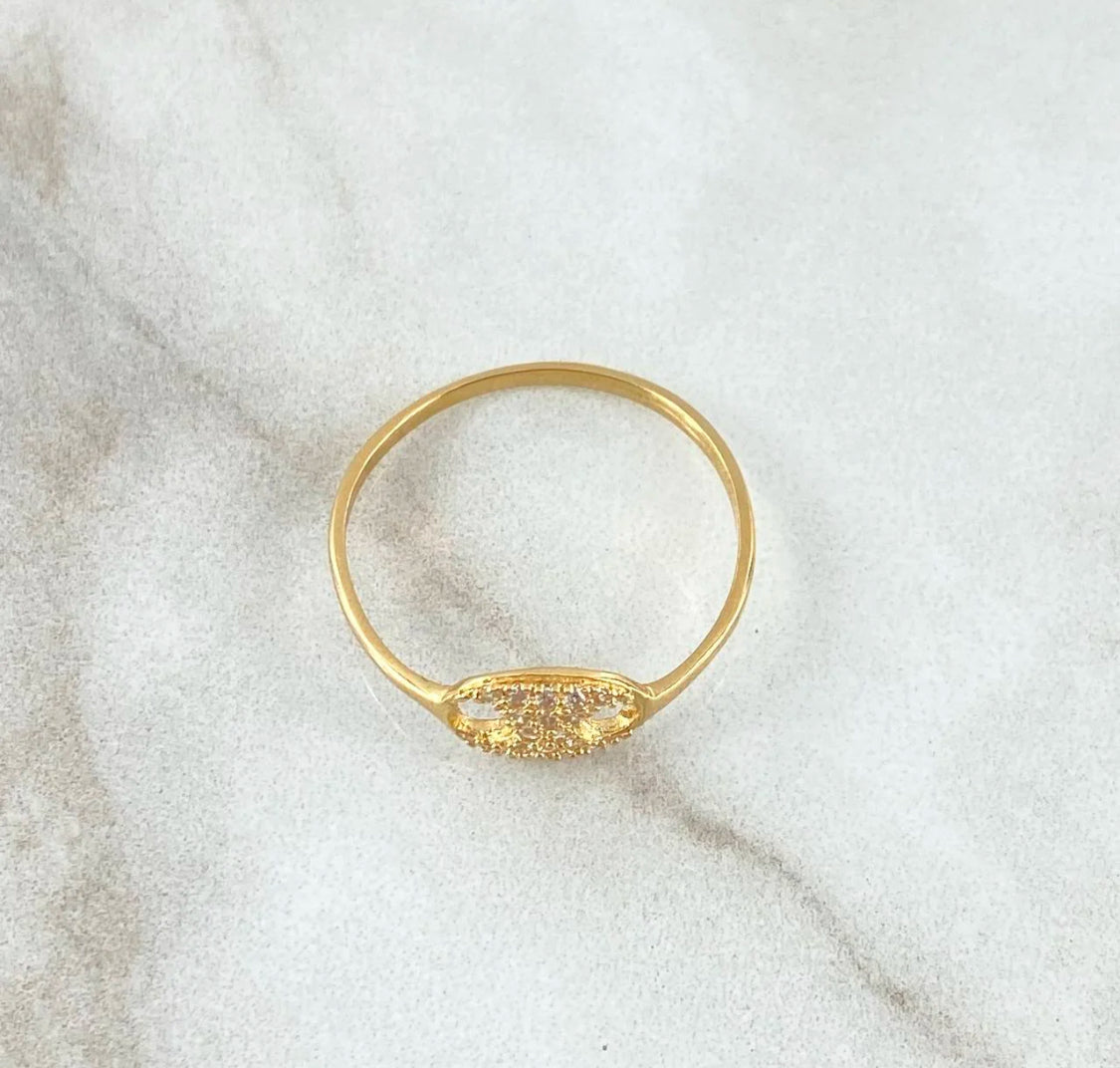 18K Yellow Gold Gc Ring With Zircons / 1.1gr / Size 7 3/4