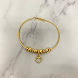 18K Yellow Gold Pd Heart Military Balls Diamond Cut Bracelet With Zircons / 8.7gr / 6mm