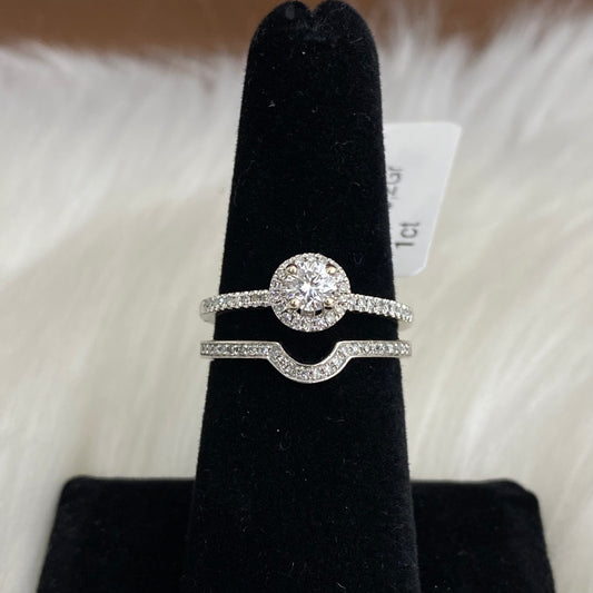 10K White Gold  Diamond Luxury Duo Engagement Ring 1Ct / 3.2gr / Size 6.5