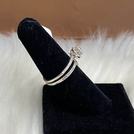 10K White Gold  Diamond Luxury Duo Engagement Ring 1Ct / 3.2gr / Size 6.5