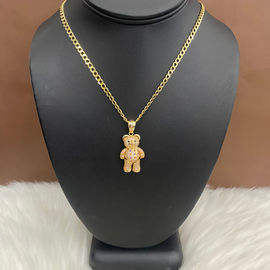 18K Yellow Gold Articulate Bear Pendant With Color Zircons / 8.9gr