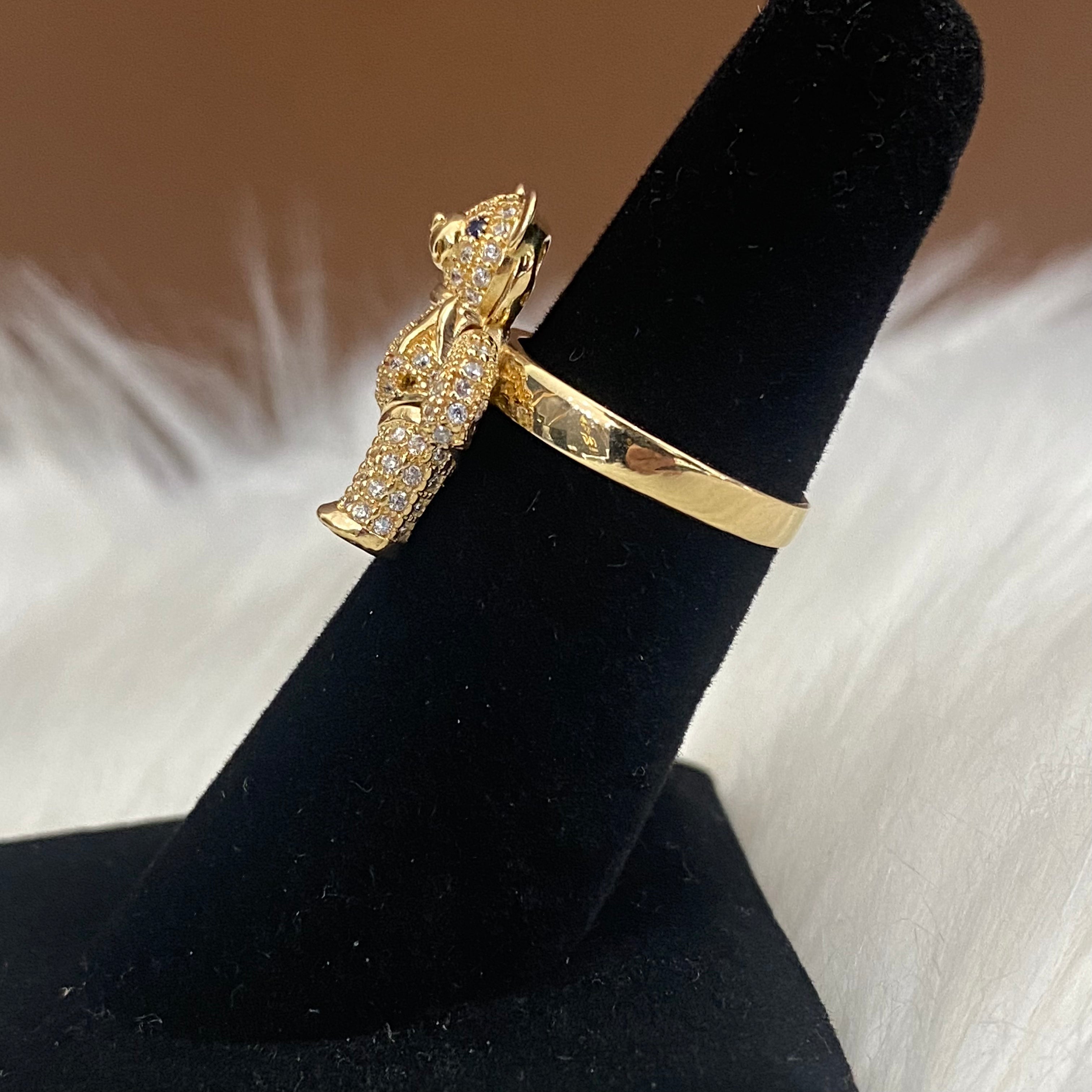 18K Yellow Gold Bear Articulate Ring With Color Zircons / 5.6gr / Size 5,5