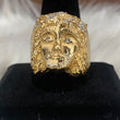 18K Yellow - White Gold Jesus Face Ring With Zircons / 12.8gr /  Size 14,5