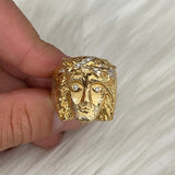 18K Yellow - White Gold Jesus Face Ring With Zircons / 12.8gr /  Size 14,5