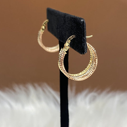 18K Three Colour Gold Luxury Hoop Earrings / 1.72gr