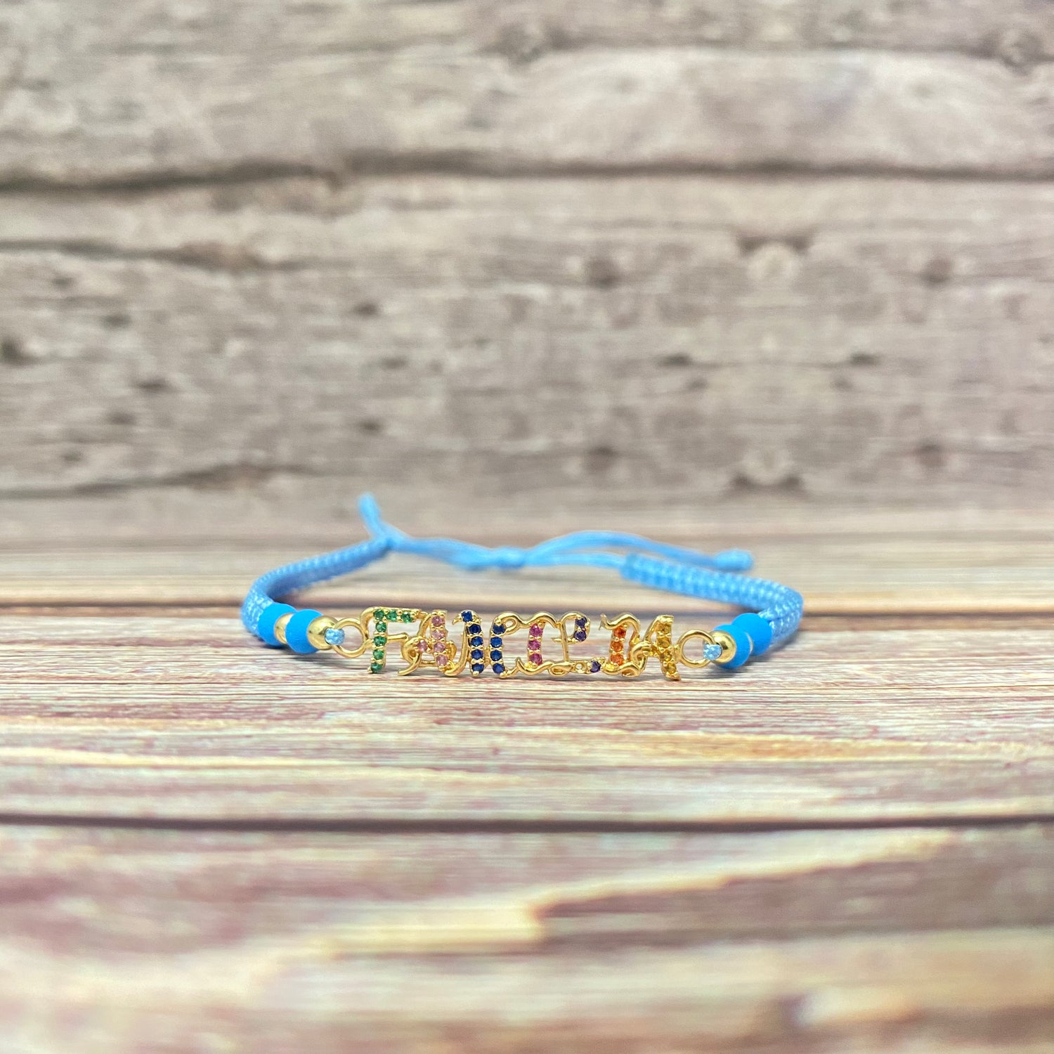 18K Yellow Gold Tejida Familia-Smooth Balls Bracelet With Colored Zircons-Adjustable / 1.5gr