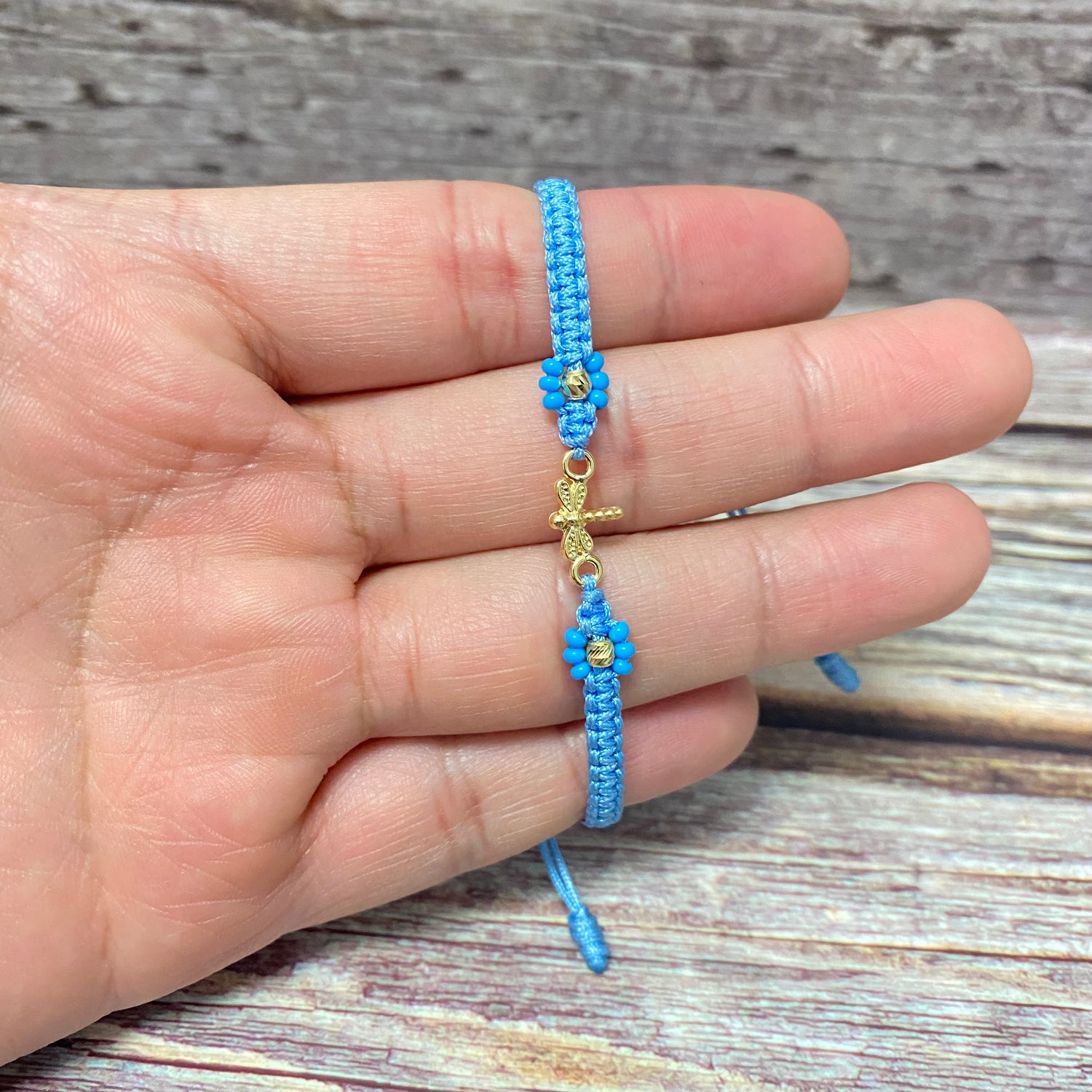 18K Yellow Gold Tejida Dragon-Fly-Diamond Cut Balls Bracelet Adjustable / 0.51gr