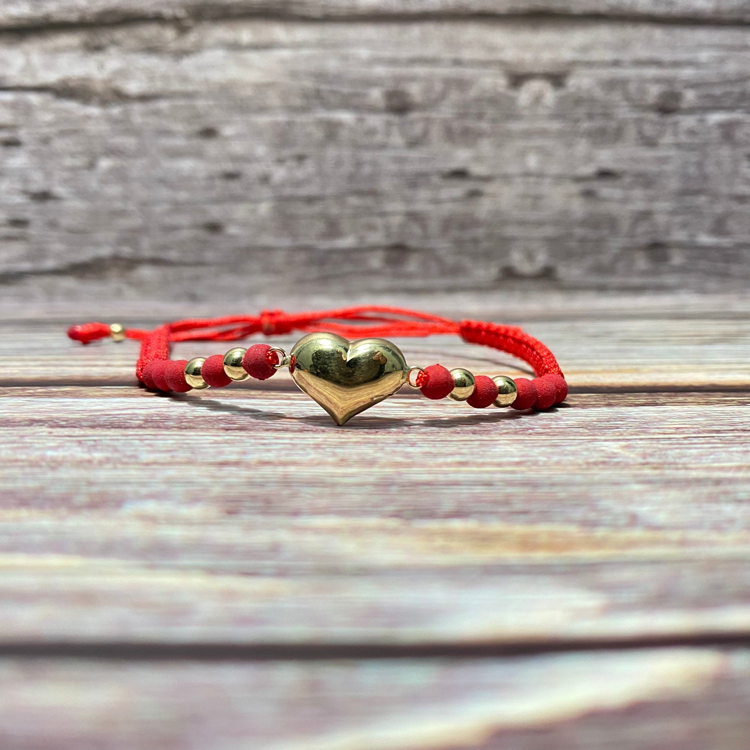 18K Yellow Gold Tejida Heart-Smooth Balls Bracelet Adjustable / 1.36gr
