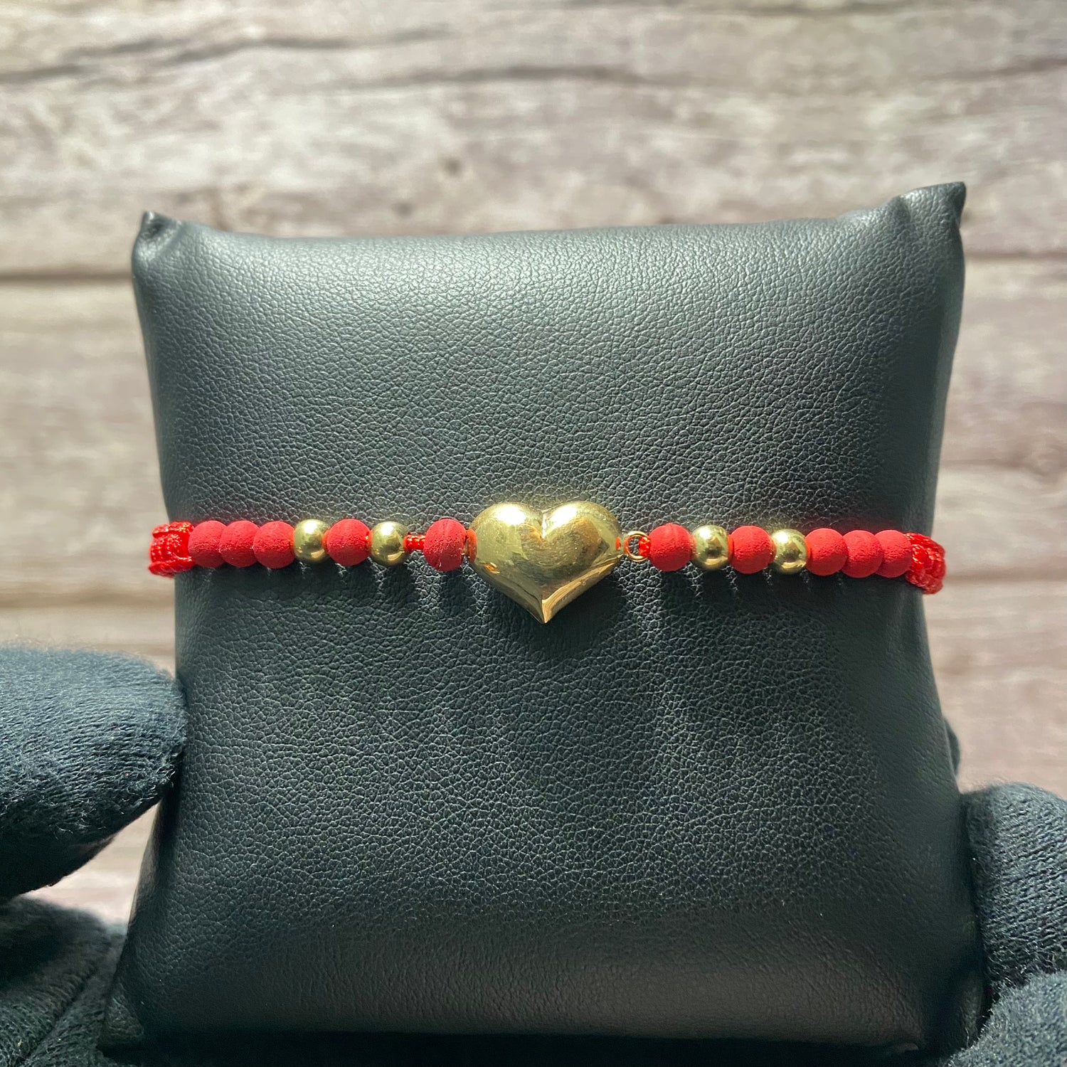 18K Yellow Gold Tejida Heart-Smooth Balls Bracelet Adjustable / 1.36gr