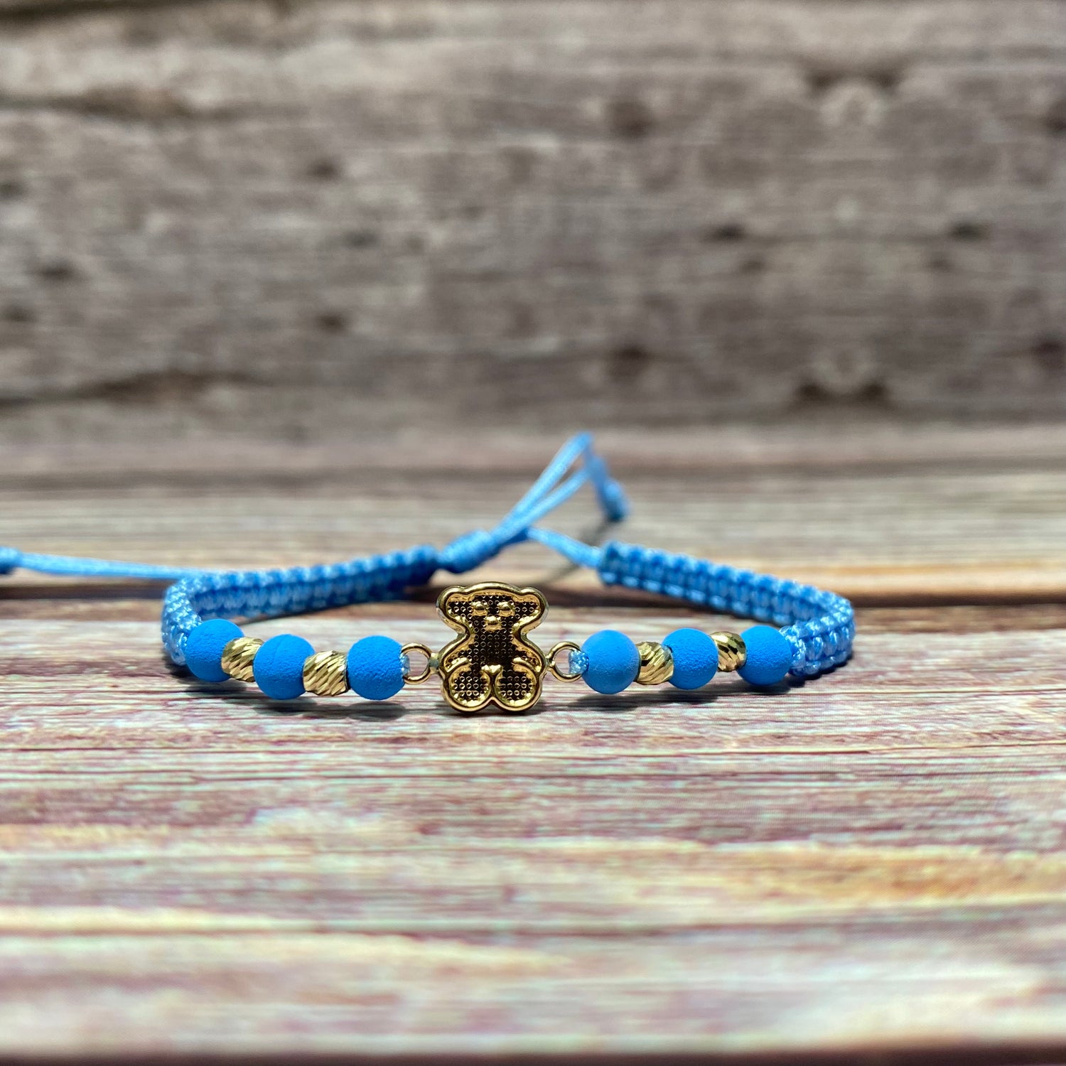 18K Yellow Gold Tejida Baby Textured Ts Bear -Diamond Cut Balls Bracelet Adjustable / 0.79gr