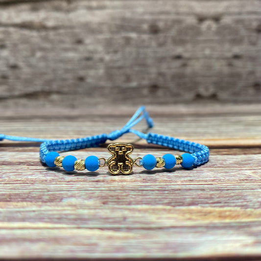 18K Yellow Gold Tejida Baby Textured Ts Bear -Diamond Cut Balls Bracelet Adjustable / 0.79gr