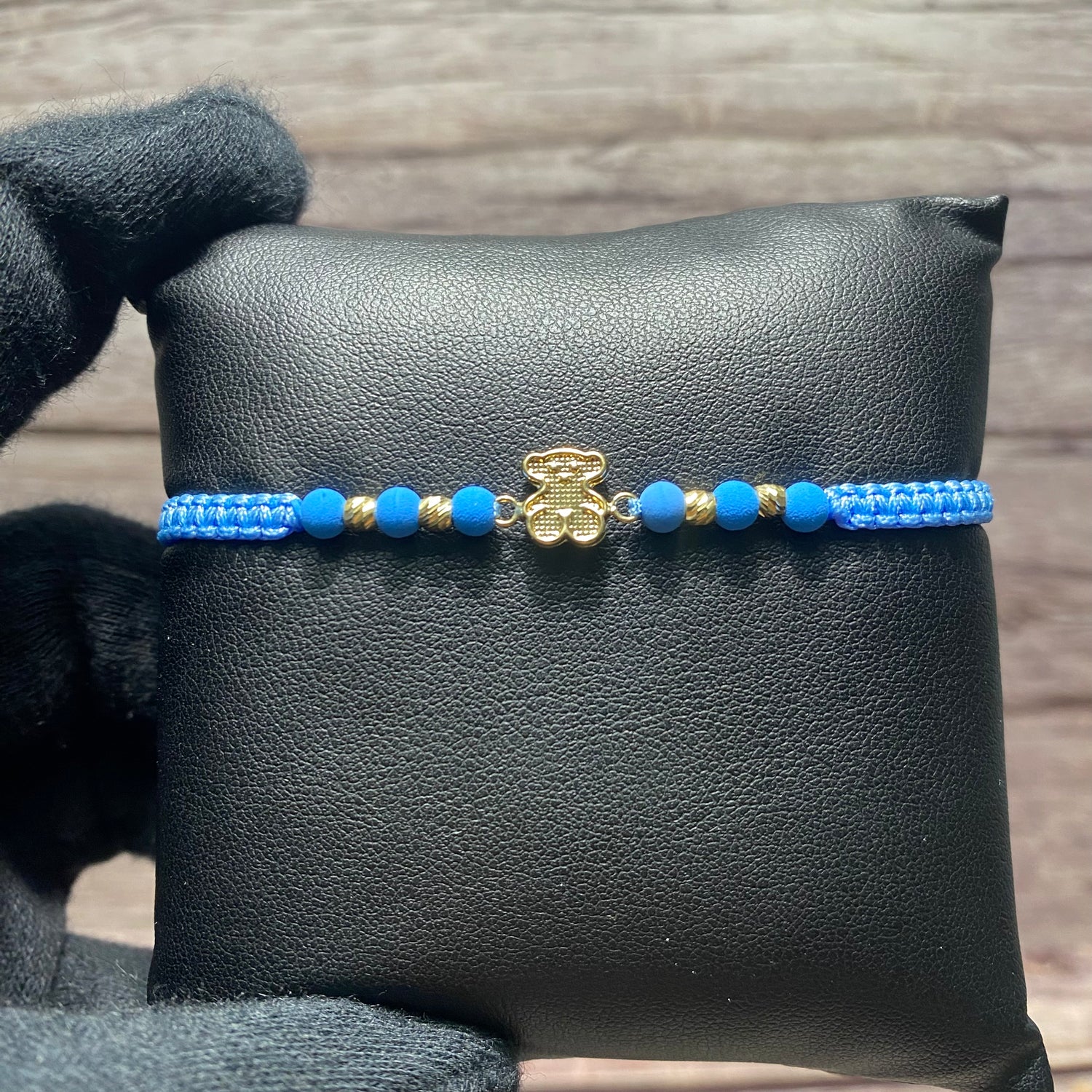 18K Yellow Gold Tejida Baby Textured Ts Bear -Diamond Cut Balls Bracelet Adjustable / 0.79gr
