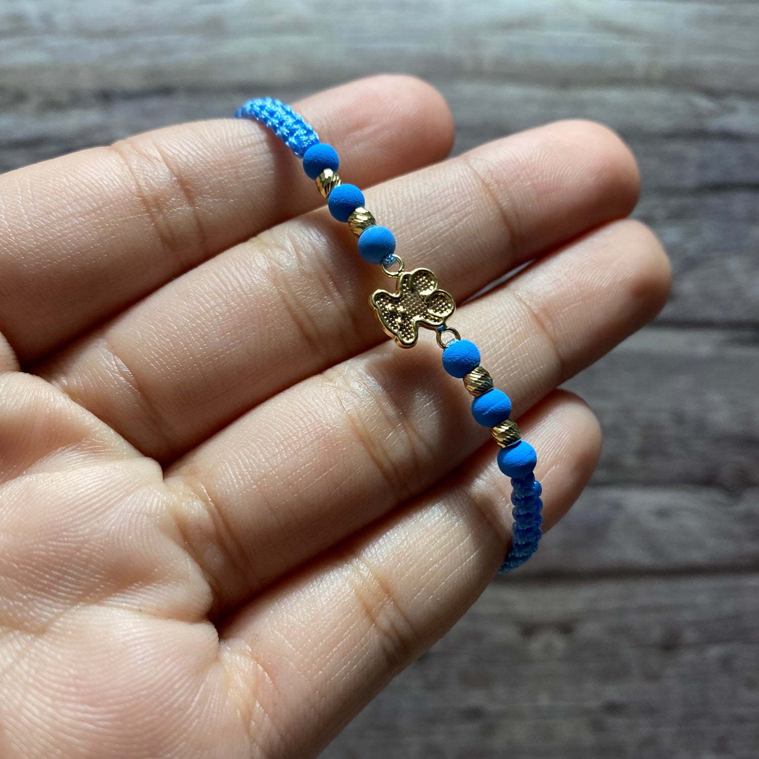18K Yellow Gold Tejida Baby Textured Ts Bear -Diamond Cut Balls Bracelet Adjustable / 0.79gr