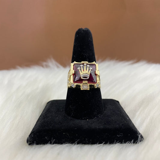 10K Yellow Gold Crown Ring With Red Zircon / 8.1gr / Size 9.5