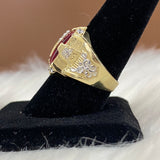 10K Yellow Gold Crown Ring With Red Zircon / 8.1gr / Size 9.5