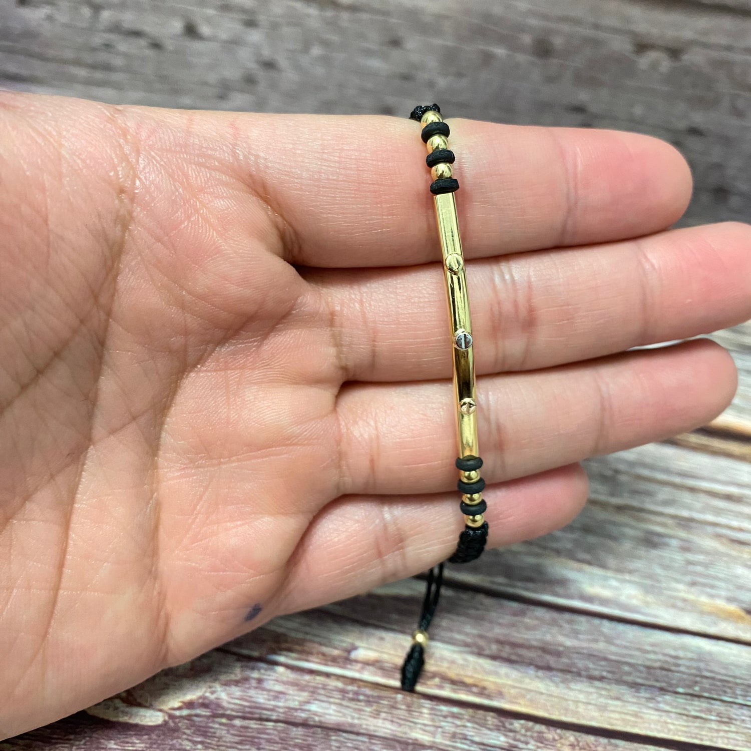 18K Three Colour Gold Tejida Trio Nail Cylinder Bracelet Adjustable / 1.1gr