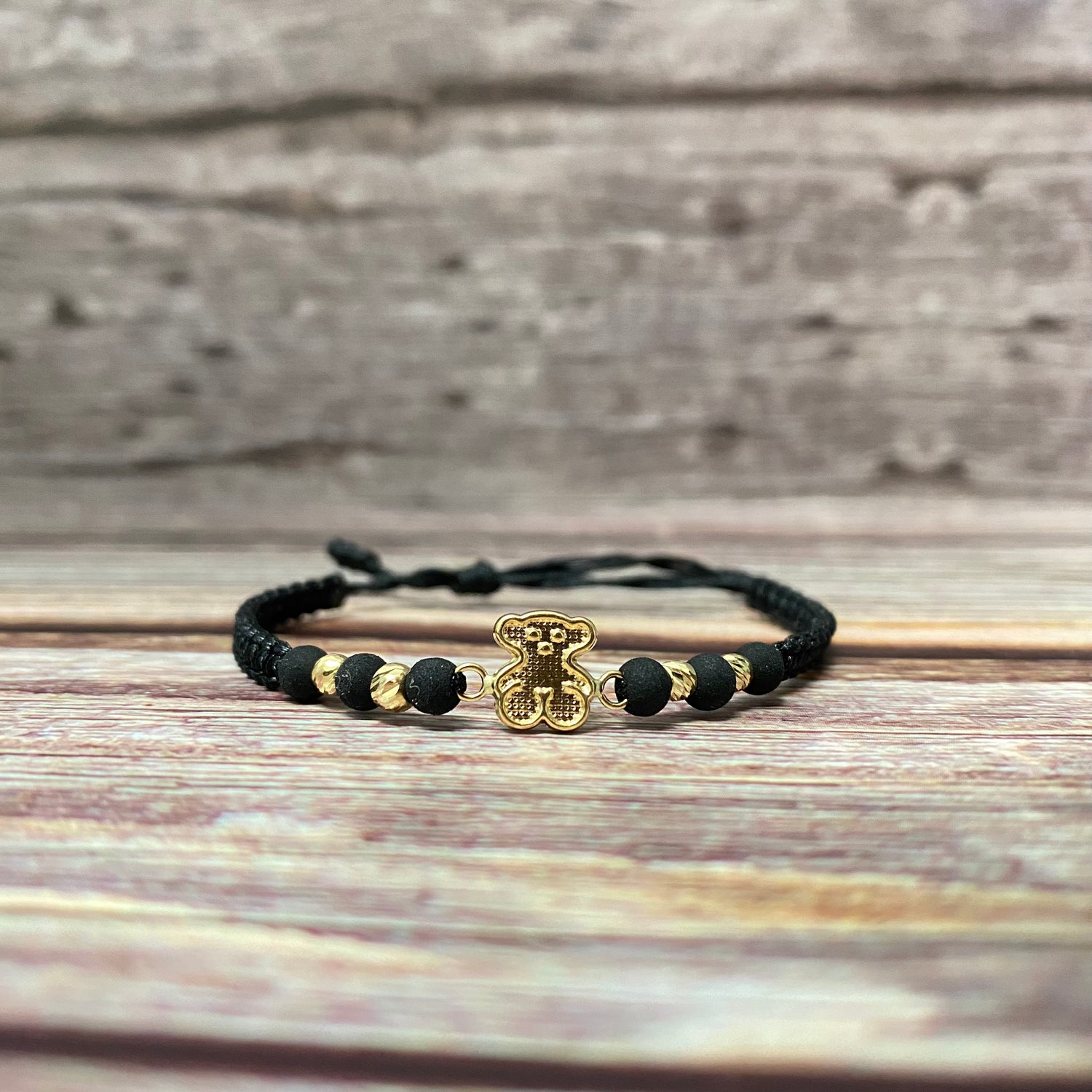 18K Yellow Gold Tejida Baby Textured Ts Bear -Diamond Cut Balls Bracelet Adjustable / 0.79gr
