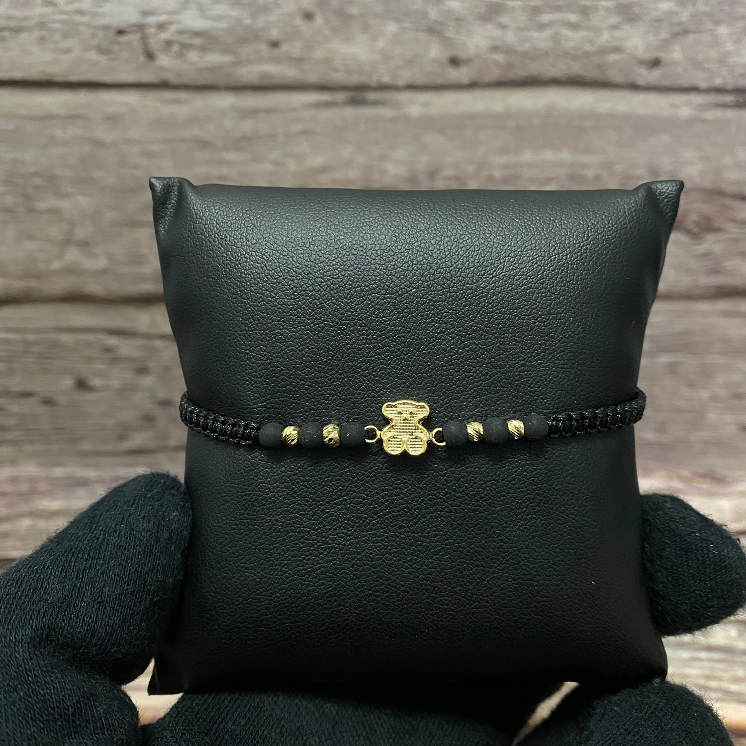 18K Yellow Gold Tejida Baby Textured Ts Bear -Diamond Cut Balls Bracelet Adjustable / 0.79gr
