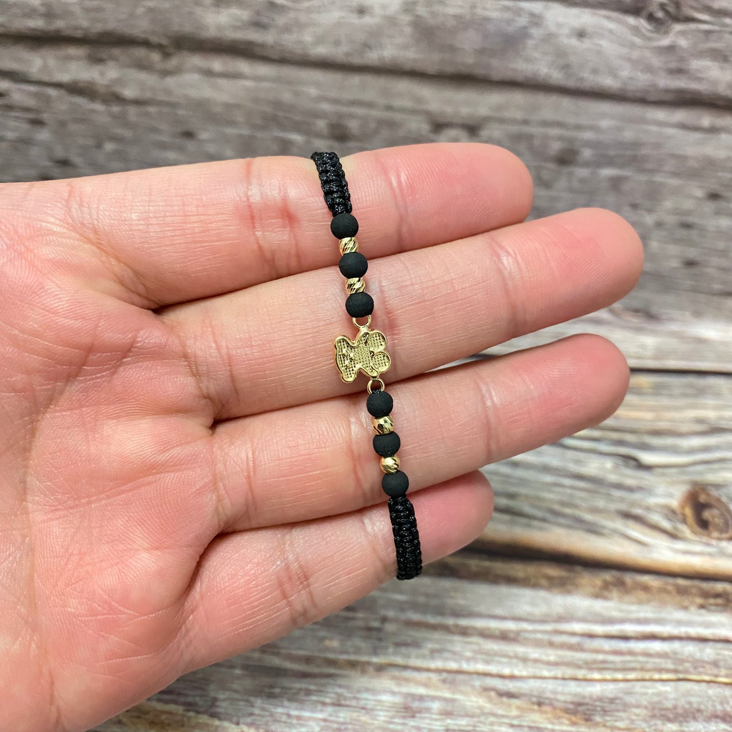 18K Yellow Gold Tejida Baby Textured Ts Bear -Diamond Cut Balls Bracelet Adjustable / 0.79gr