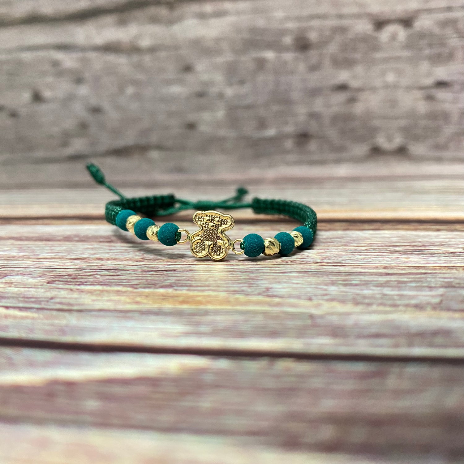18K Yellow Gold Tejida Baby Textured Ts Bear -Diamond Cut Balls Bracelet Adjustable / 0.79gr