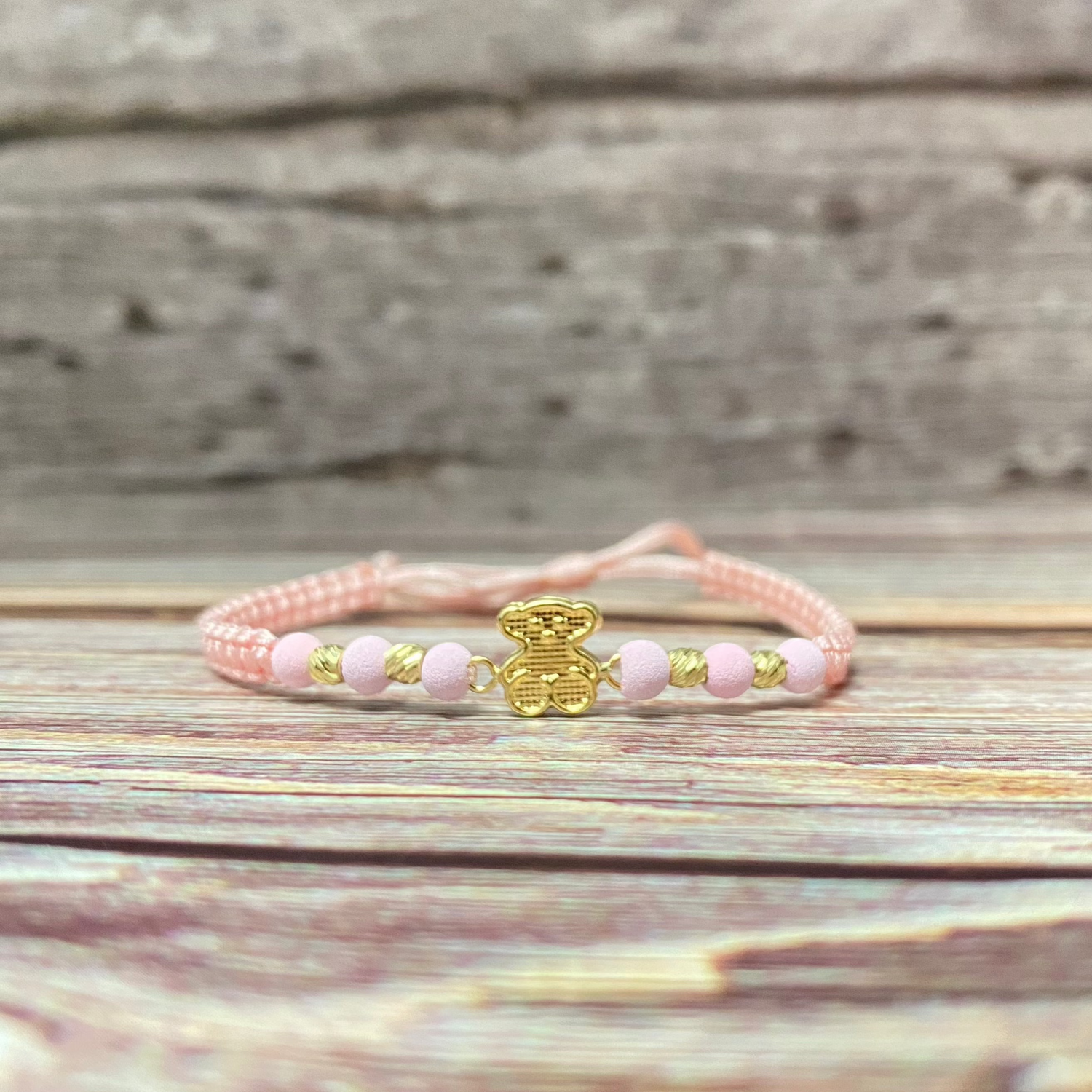 18K Yellow Gold Tejida Baby Textured Ts Bear -Diamond Cut Balls Bracelet Adjustable / 0.79gr