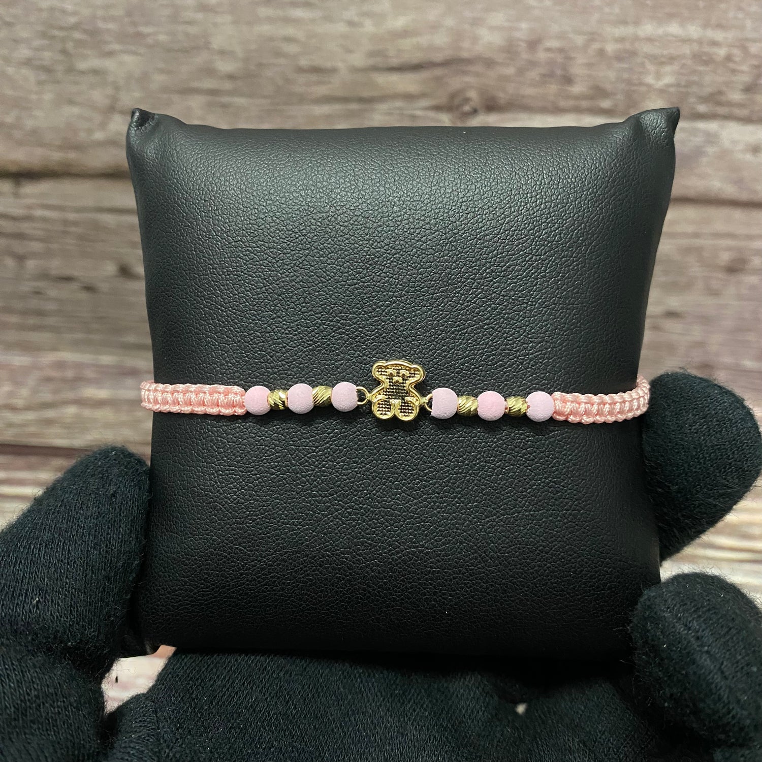 18K Yellow Gold Tejida Baby Textured Ts Bear -Diamond Cut Balls Bracelet Adjustable / 0.79gr