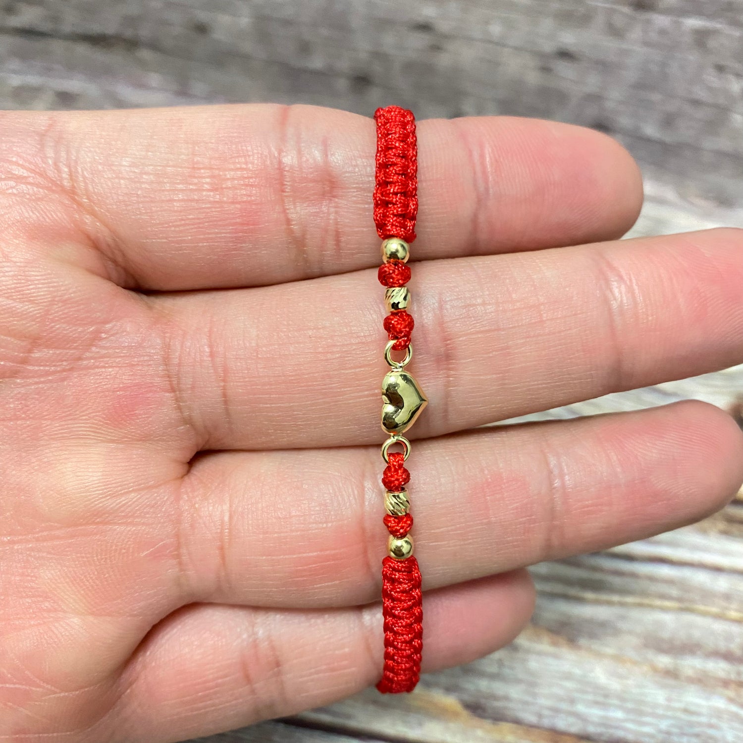 18K Yellow Gold Tejida Baby Little Heart-Combined Balls Bracelet Adjustable / 0.52gr