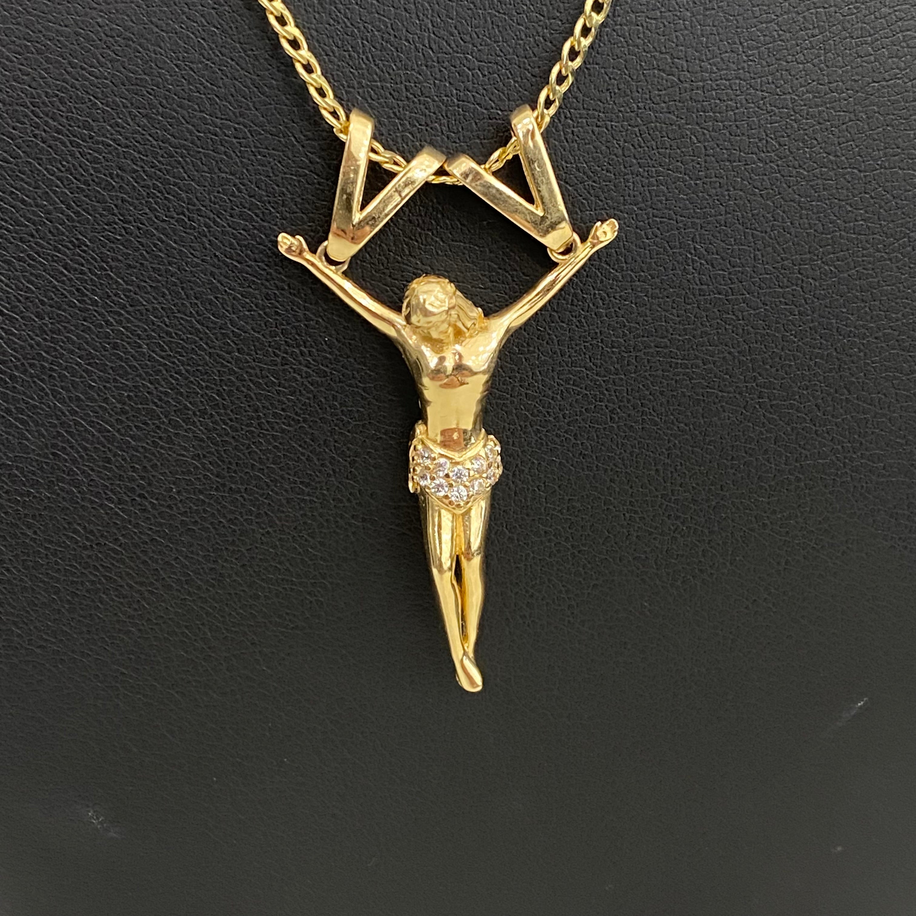 14K Yellow Gold Christ Pendant With Zircons / 3.7gr