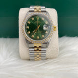 Rolex 36Mm Diamonds Green Face #3368859 Jubilee Band