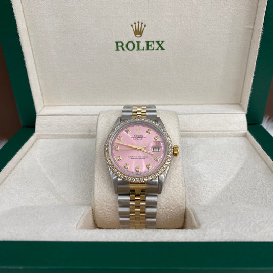 Rolex 36Mm Diamonds Pink Face #2174249 Jubilee Band