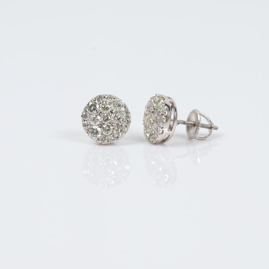 14K White Gold Diamond Flower Stud Earrings 1.65Ct / 2.7gr